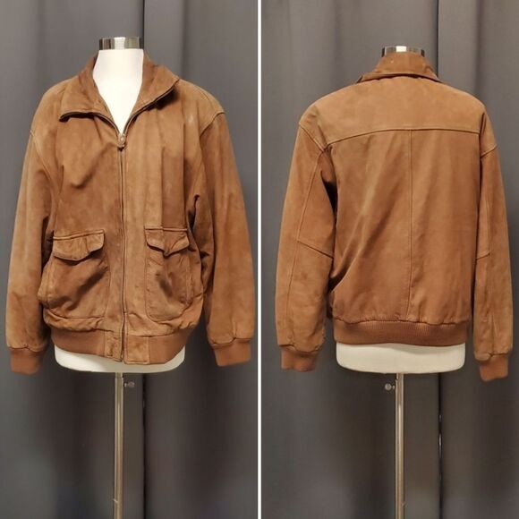 Vintage 90s y2k Hunt Club Aviator Bomber Insulated Brown Leather Jacket Large - Picture 5 of 7